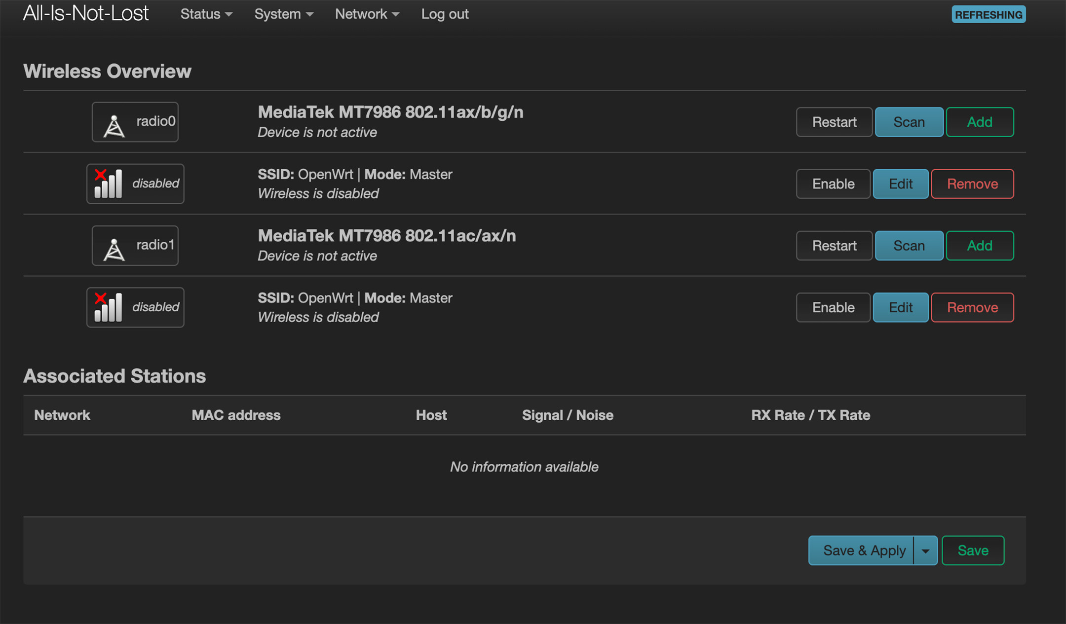 Screenshot of Network screen from Openwrt.