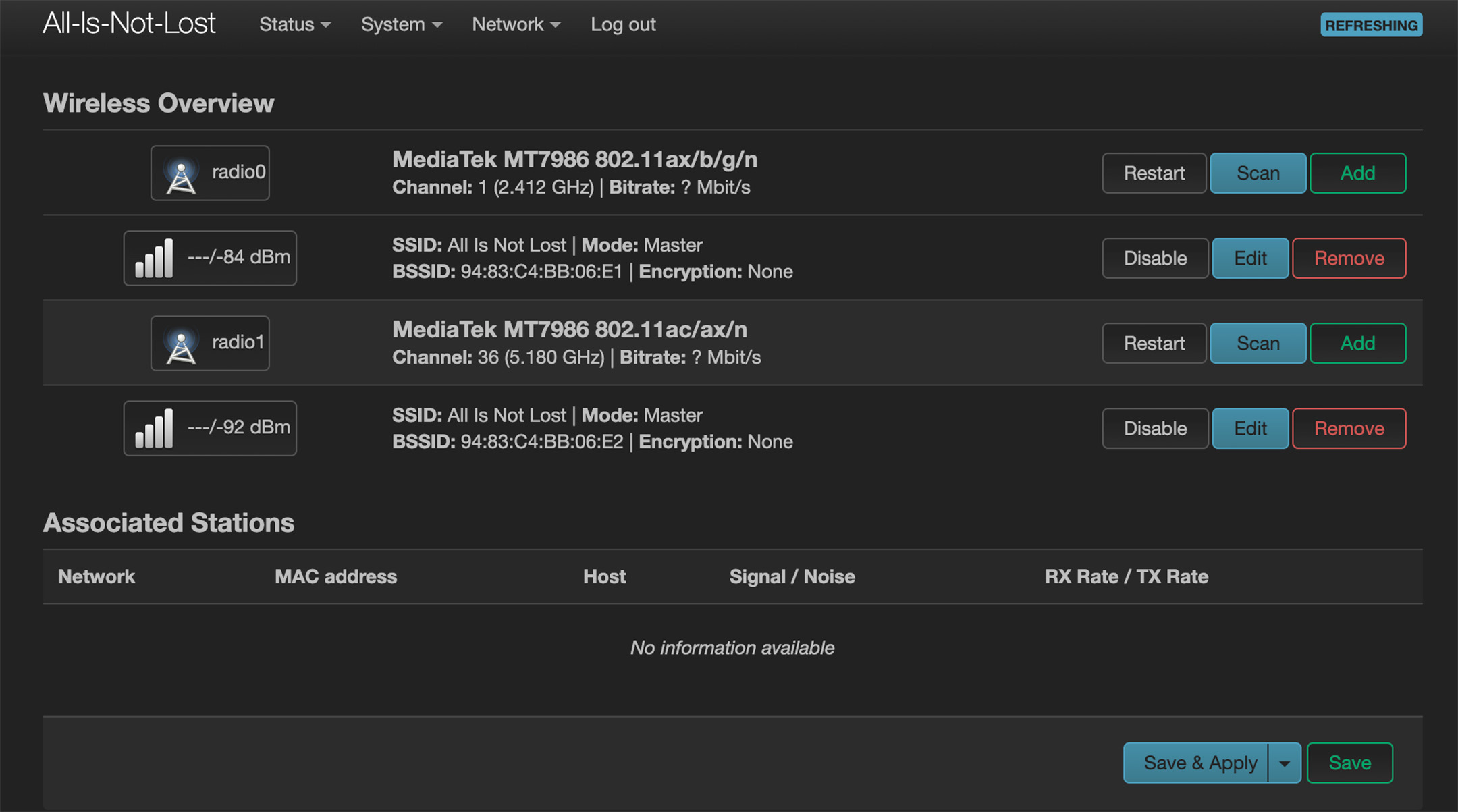 Screenshot of Network setup from Openwrt package installer.